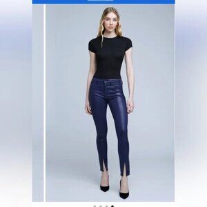 NWT L'Agence Jyothi High Waist Split Ankle Skinny Coated Jeans In Blue Size 26